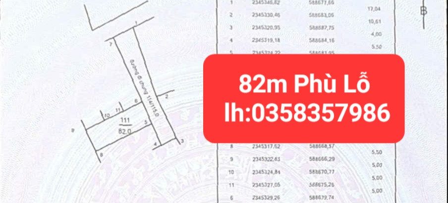 Bán đất 82m² full thổ cư ngang 5.5m giá 3.5 tỷ tại Xã Sóc Sơn