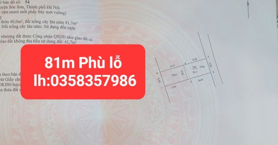 Bán đất 81m² có sẵn 40m² thổ cư ngang 5m giá 4.1 tỷ tại Xã Sóc Sơn