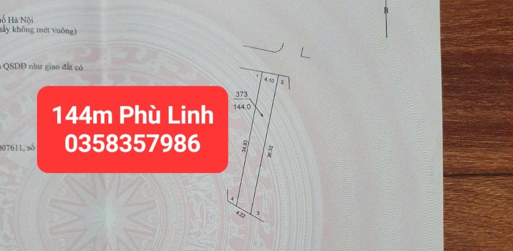 Bán đất 144m² full thổ cư ngang 4.22m giá 6.75 tỷ tại Xã Sóc Sơn