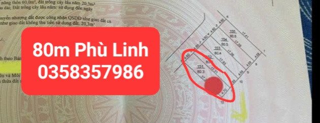 Bán đất 80.3m² có sẵn 60m² thổ cư ngang 4.79m giá 2.55 tỷ tại Xã Sóc Sơn