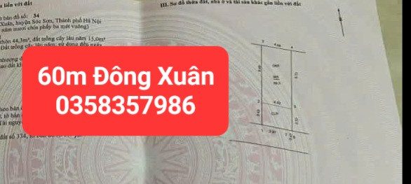 Bán đất 60m² có sẵn 44.3m² thổ cư ngang 4.68m giá 1.75 tỷ tại Xã Sóc Sơn
