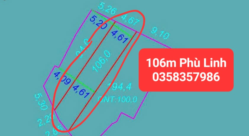 Bán đất 106m² full thổ cư ngang 4.67m giá 3.65 tỷ tại Xã Sóc Sơn