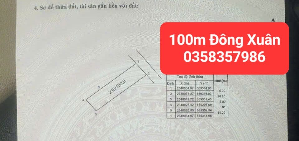 Bán đất 100m² full thổ cư ngang 5m giá 2.95 tỷ tại Xã Sóc Sơn