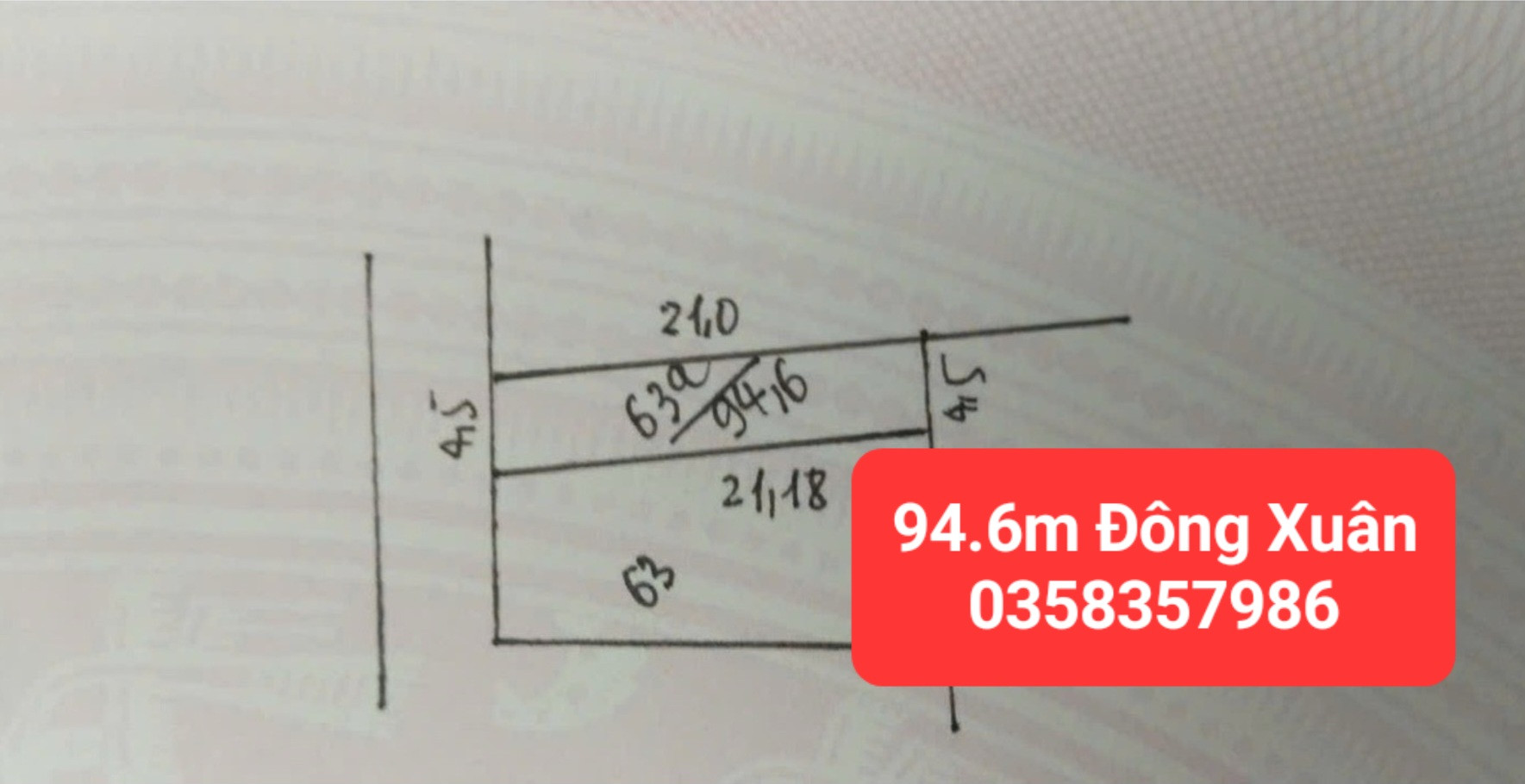 Bán đất 94.6m² full thổ cư ngang 4.5m giá 5.2 tỷ tại Xã Sóc Sơn