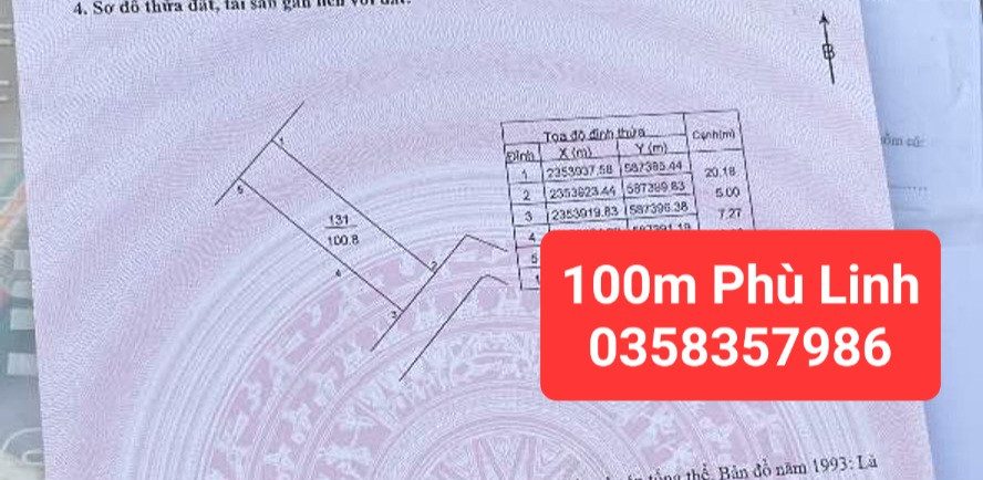 Bán Đất 100m² thổ cư 100m² giá 3 tỷ tại Xã Sóc Sơn Hà Nội