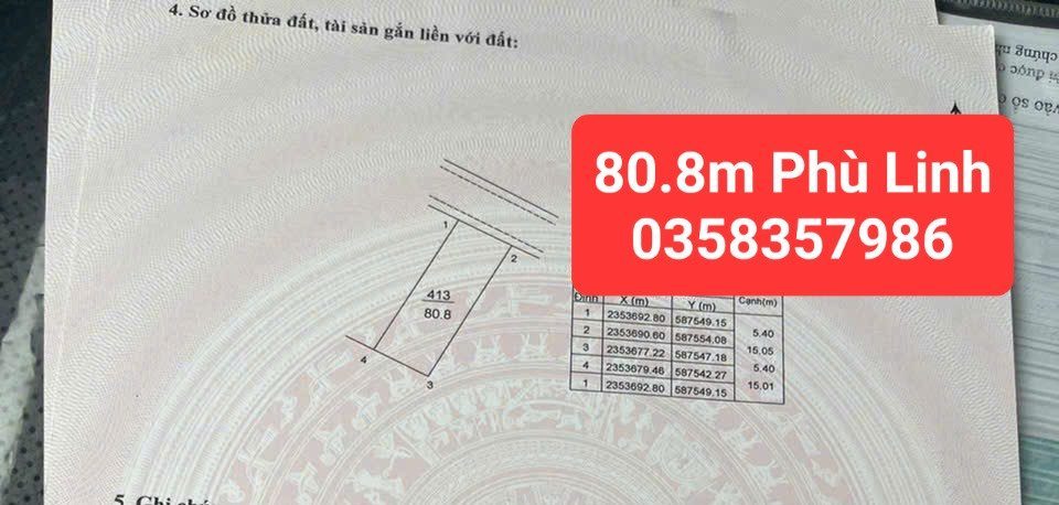 Bán Đất 80m² thổ cư 80m² giá 3.25 tỷ tại Xã Sóc Sơn Hà Nội