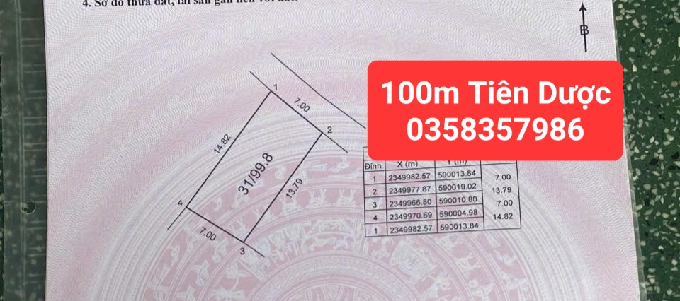 Bán Đất 100m² thổ cư 100m² giá 2.8 tỷ tại Xã Sóc Sơn Hà Nội
