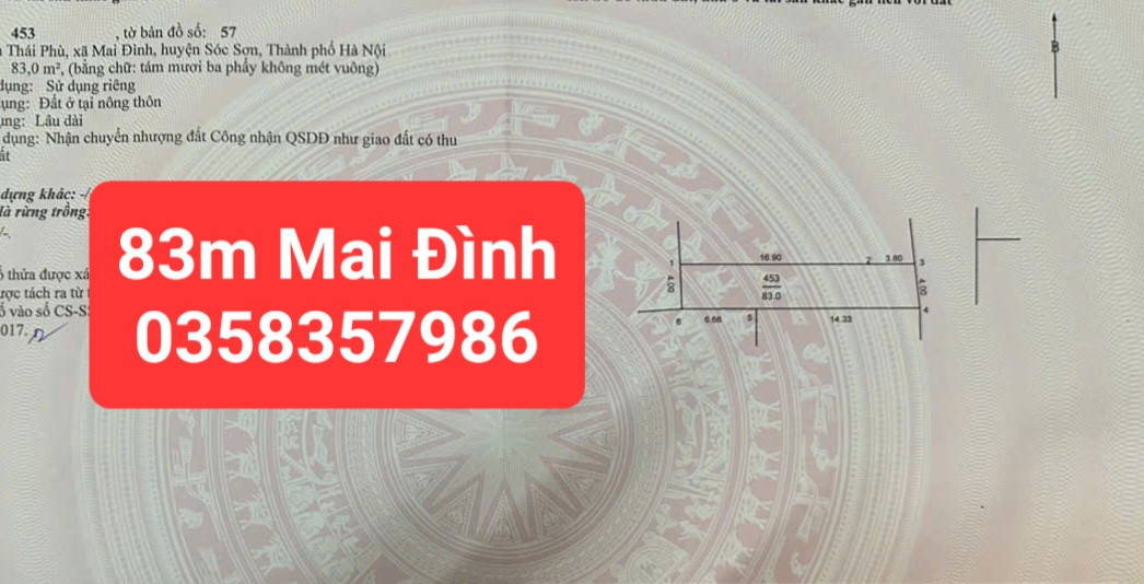 Bán Đất 83m² thổ cư 83m² giá 5.86 tỷ tại Xã Sóc Sơn Hà Nội