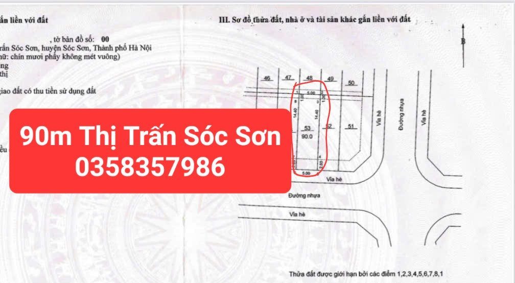 Bán Đất 90m² thổ cư 90m² giá 8.43 tỷ tại Xã Sóc Sơn Hà Nội