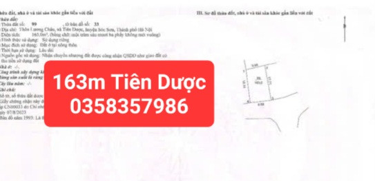 Bán Đất 163m² thổ cư 163m² giá 13.1 tỷ tại Xã Sóc Sơn Hà Nội