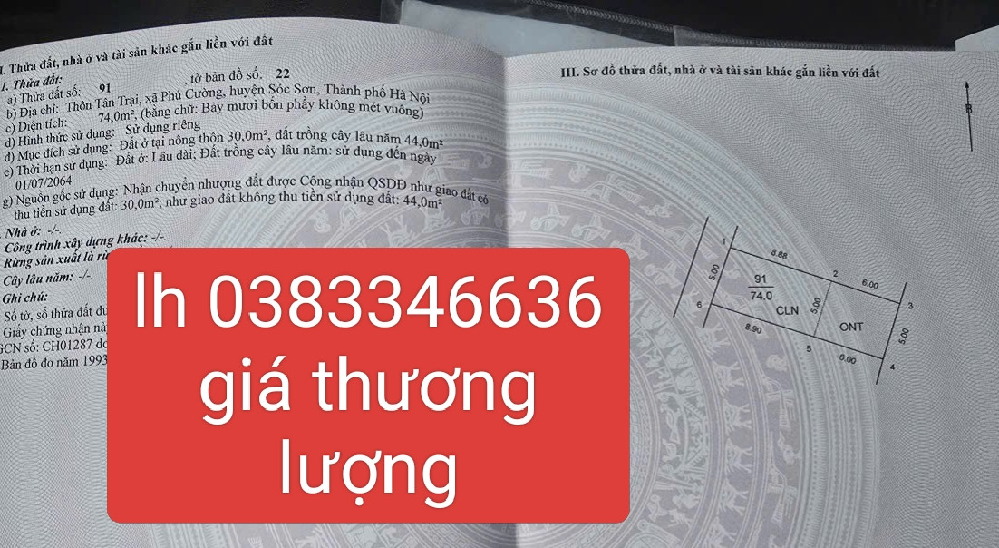 Bán đất 74m² ngang 5m giá 2 tỷ Xã Sóc Sơn