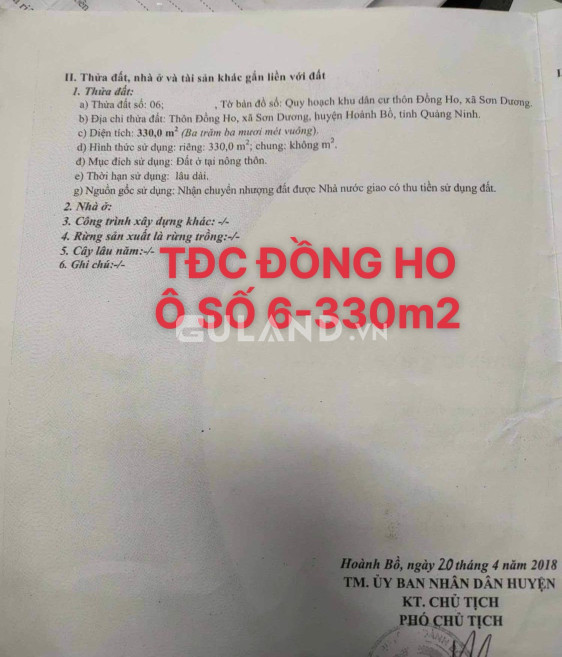 TĐC ĐỒNG HO - XÃ SƠN DƯƠNG