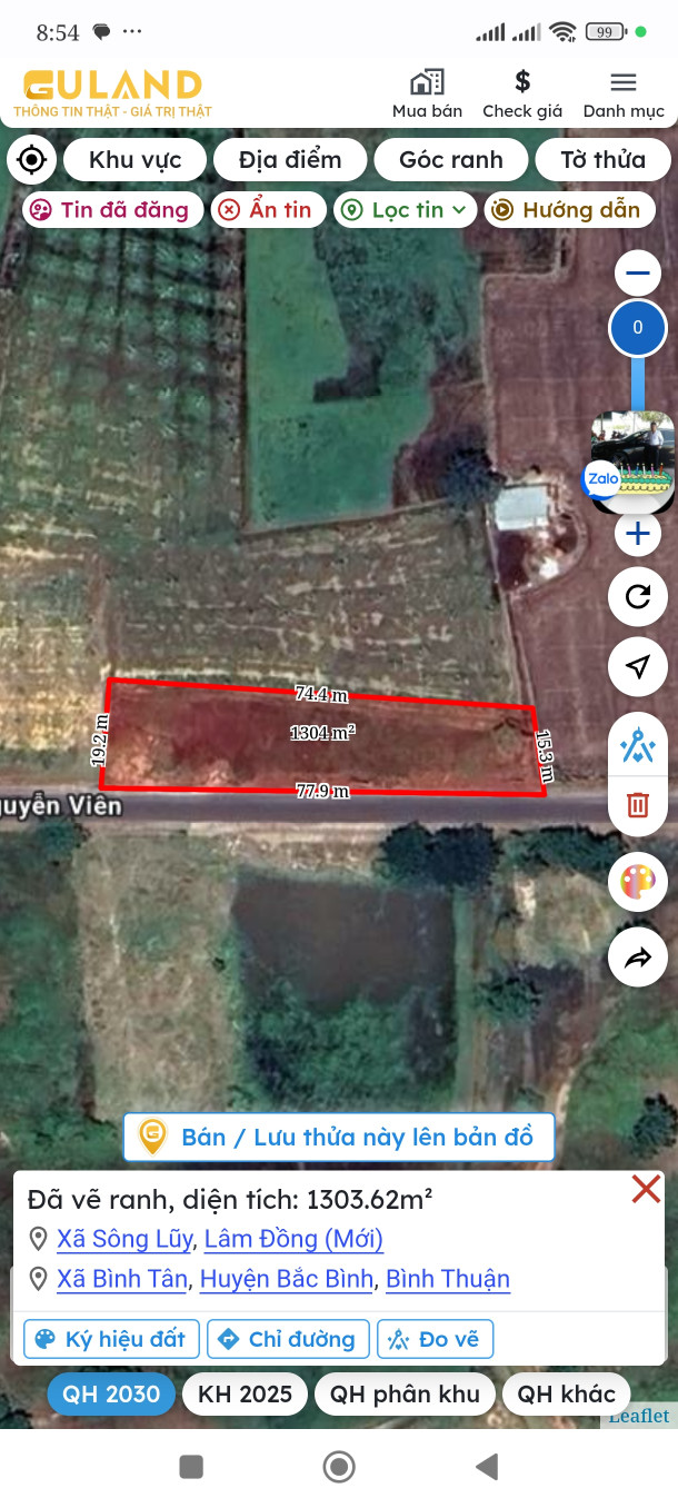 Bán đất 900m² ngang 75m giá 1.5 tỷ Xã Sông Lũy