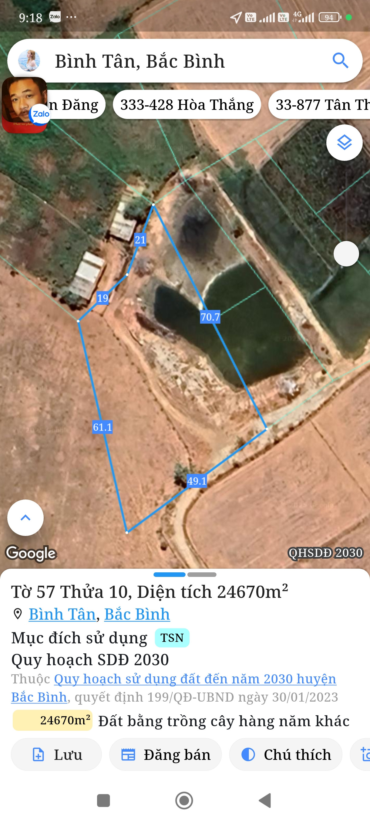 Bán đất 19599m² giá 1 tỷ Xã Sông Lũy