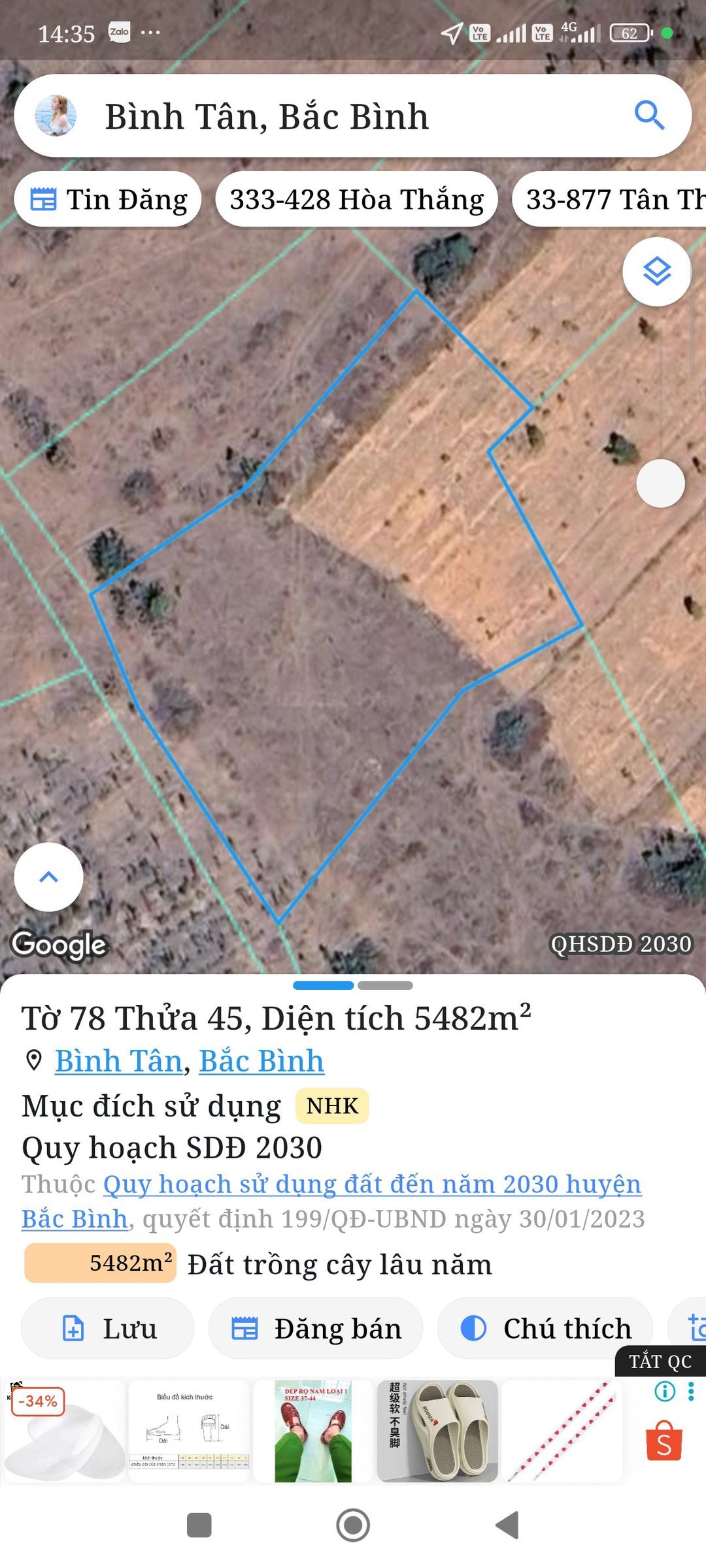 Bán đất 5482m² giá 320 triệu tại Xã Sông Lũy