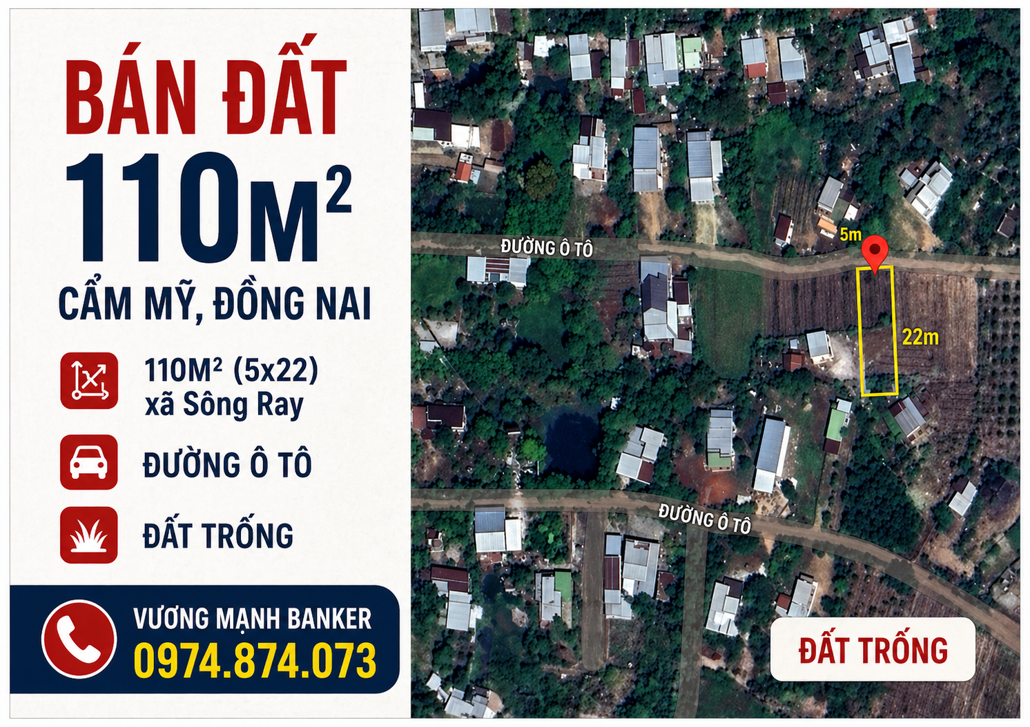 BÁN ĐẤT 110M², NGANG 5M, CẨM MỸ, ĐỒNG NAI