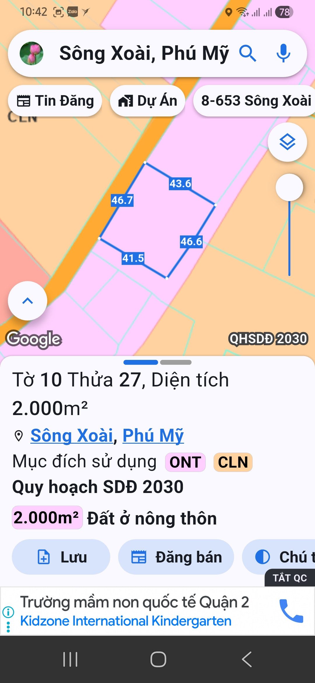 Bán Đất 2000m² thổ cư 350m² giá 5.5 tỷ tại Xã Sông Xoài Thành phố Phú Mỹ Bà Rịa - Vũng Tàu
