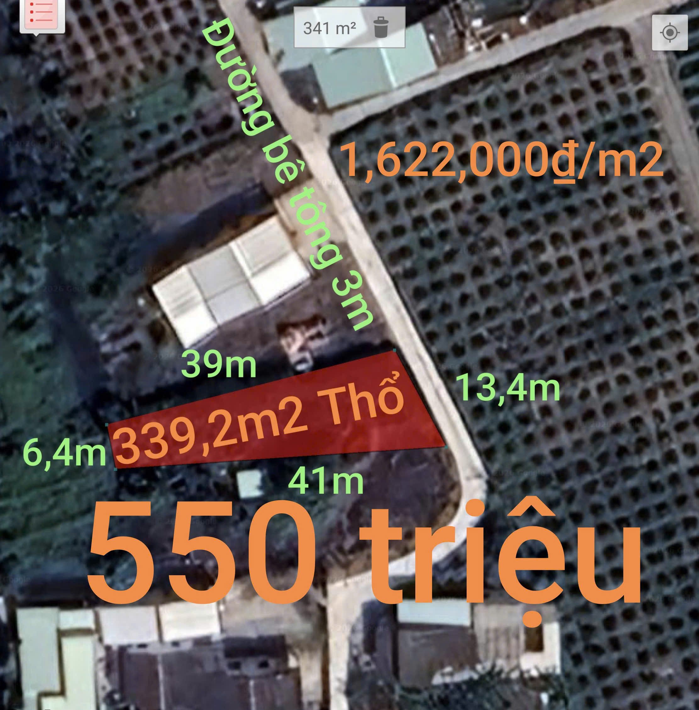 Bán Đất 339m² thổ cư 339m² giá 550 triệu tại Xã Tầm Vu Tây Ninh