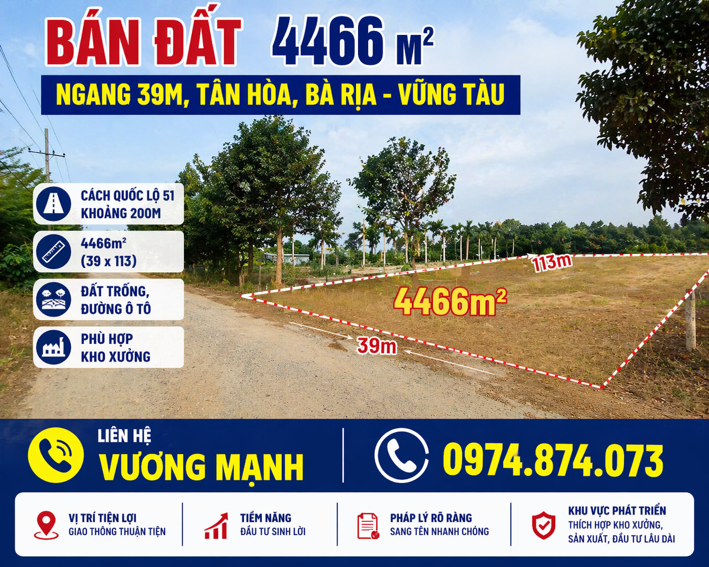 SẬP GIÁ PHÁT MẠI đất 4466m2 tại tân hòa, 16,5 tỷ, bà rịa vũng tàu