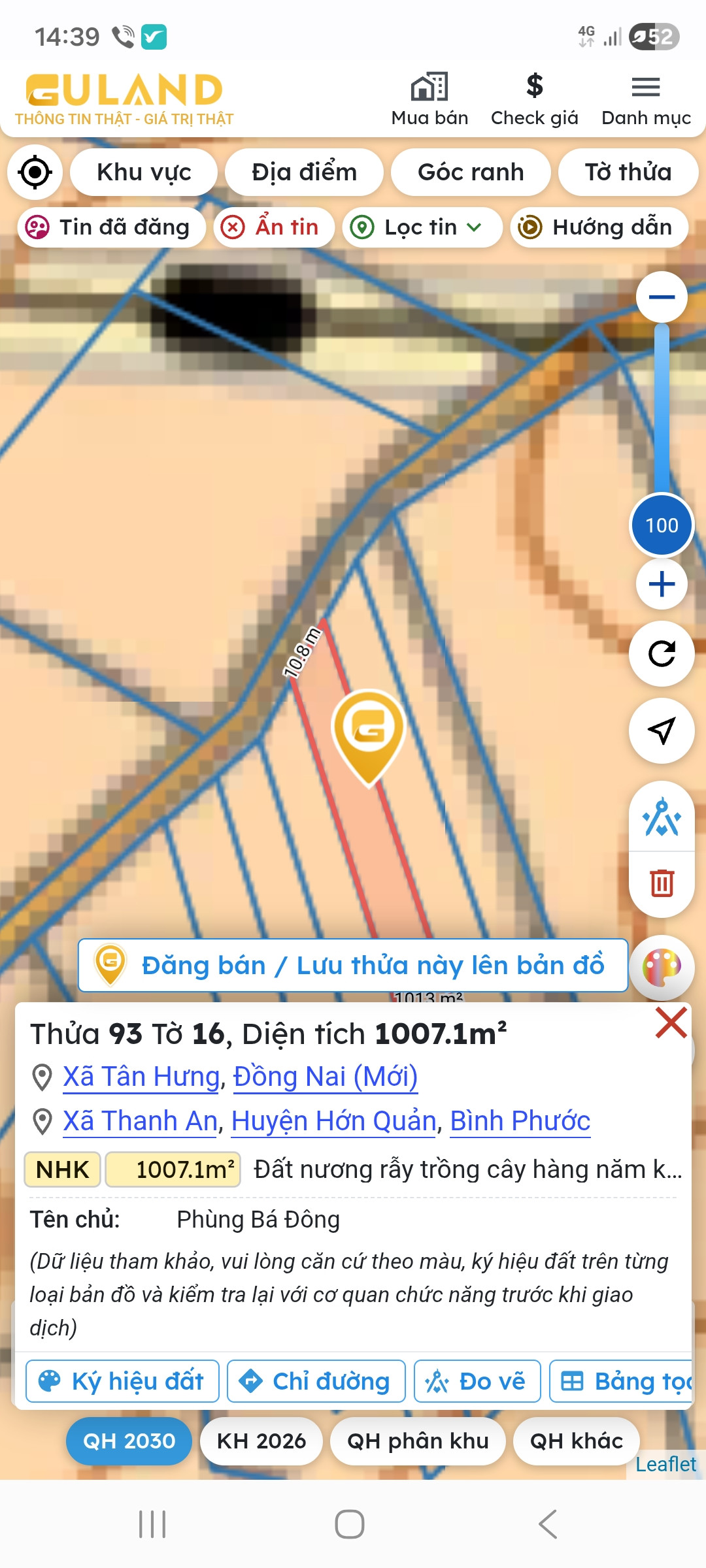 Bán đất 1007.1m² ngang 10.1m giá 450 triệu tại Xã Tân Hưng