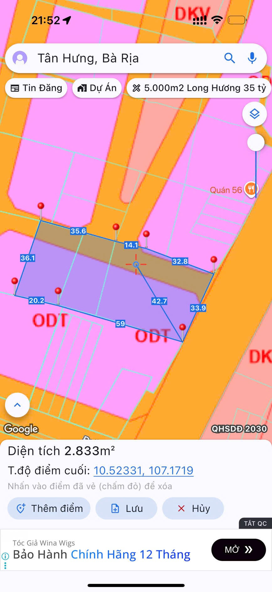2.800m2  Đường Nguyễn Hữu Cảnh, xã Tân Hưng, TP Bà Rịa