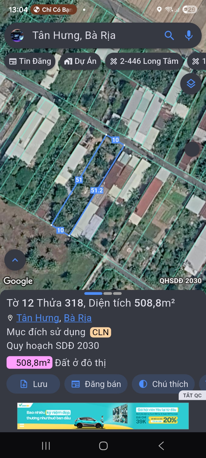 Đất bán dt 500m2 . Vị trí  trung tâm thuộc tân hưng ,tp bà rịa.  Lh 0867649382