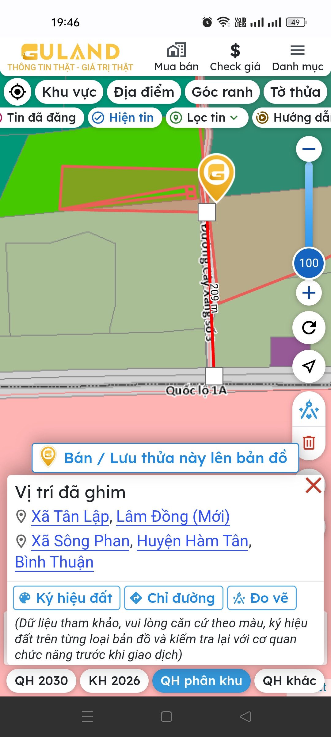 Bán đất 10714.6m² có sẵn 300m² thổ cư ngang 54m giá 4,8 tỷ tại Xã Tân Lập