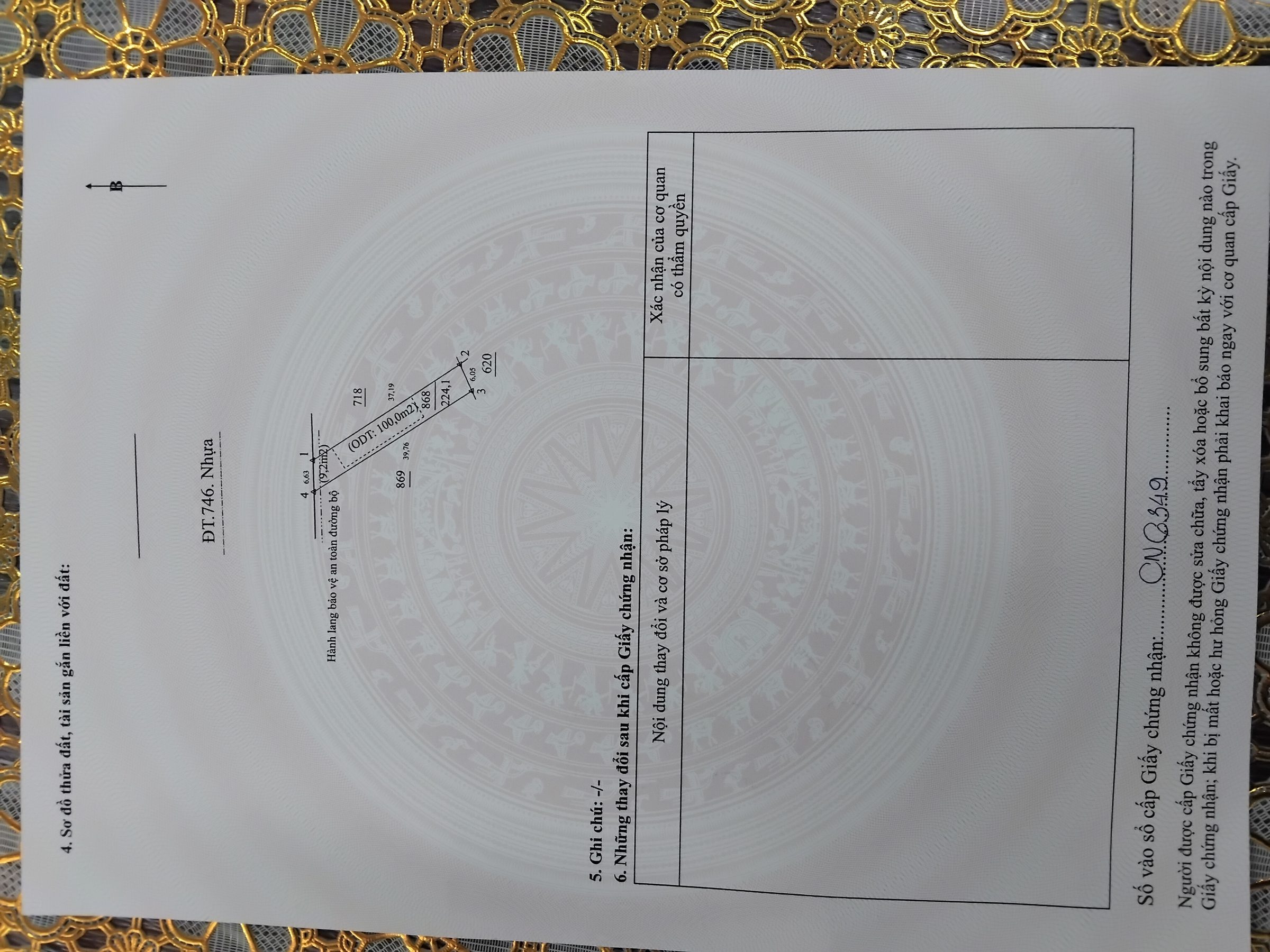Bán Đất 224m2 có sẵn 100 m2 thổ cư giá 4.3 tỷ tại Xã Tân Lập Huyện Bắc Tân Uyên Bình Dương