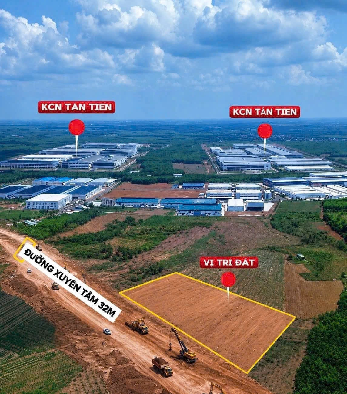 Đất mặt tiền đường xuyên tâm tân hưng tân lập 32m