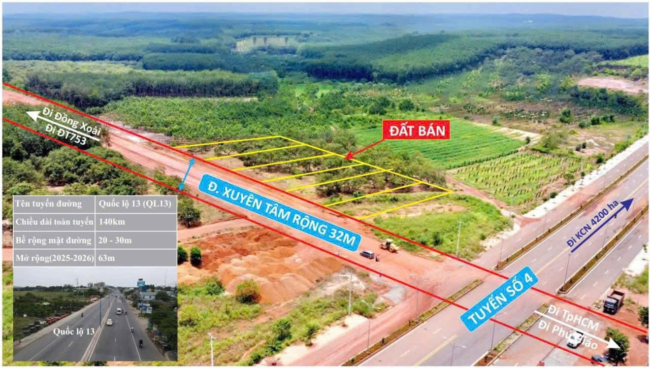 Đất mặt tiền đường xuyên tâm 32m giao với ngã tư tuyến số 4, sổ sẵn, chỉ cần 385tr sở hữu