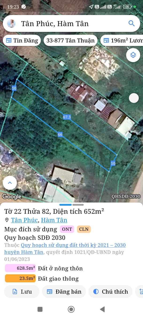 Bán đất 652m² có sẵn 60m² thổ cư ngang 10m giá 1.2 tỷ tại Xã Tân Minh