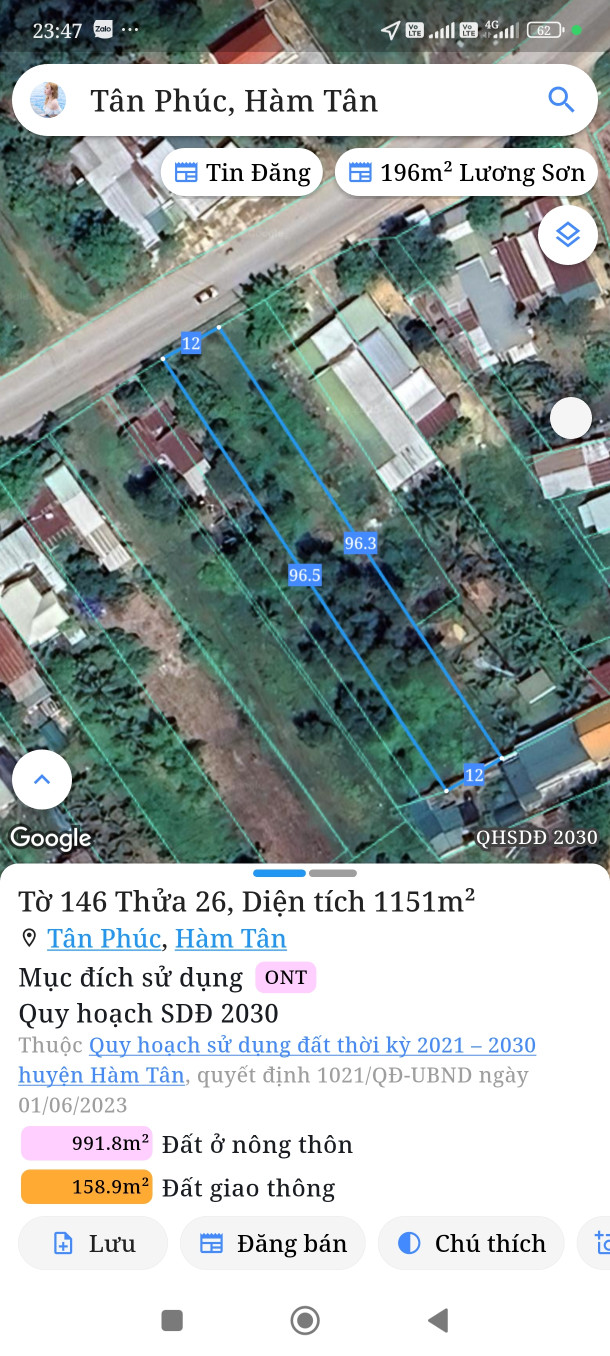 Bán đất 1150m² có sẵn 507m² thổ cư ngang 12m giá 2.7 tỷ tại Xã Tân Minh