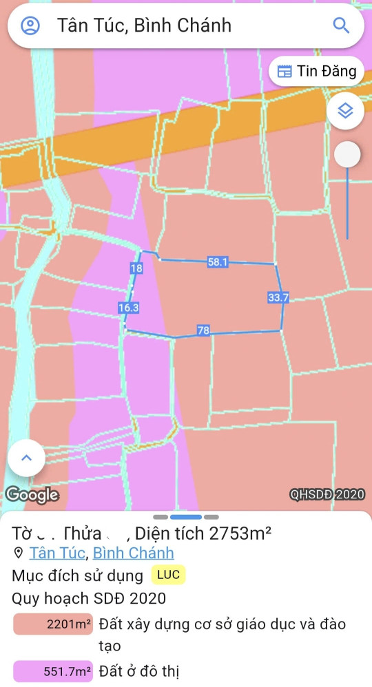 Bán 2753m2 lúa QH giáo dục và ODT, cách đường dẫn cao tốc Sài Gòn Trung Lương 1km, Thị trấn Tân Túc, Bình Chánh