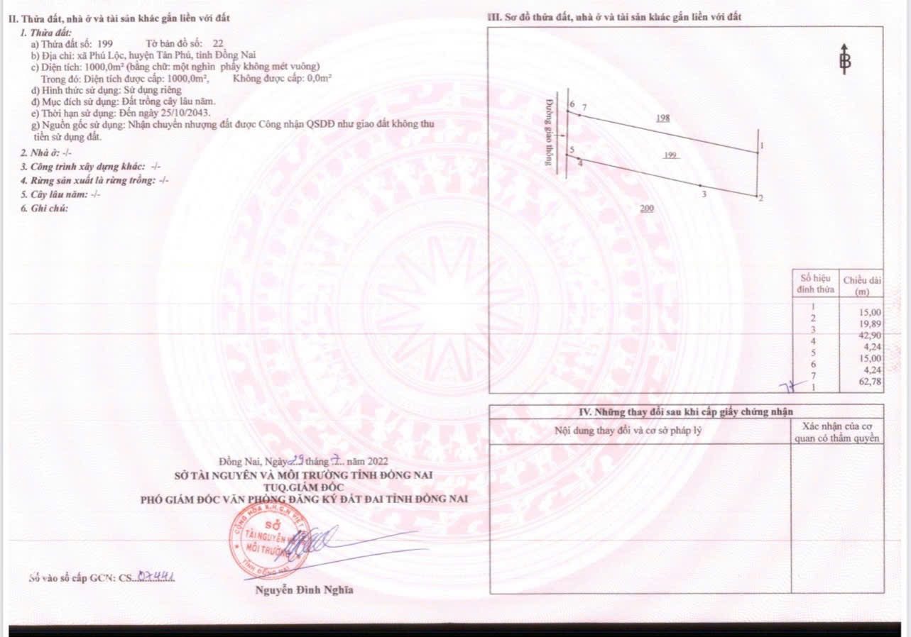 Bán đất 1000m² ngang 15m giá 625triệu tại Xã Tân Phú