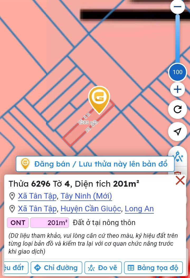 Đất thổ full 200m2, cách khu dân cư khoảng 1km, cách trung tâm hành chính Xã Tân Tập 2km