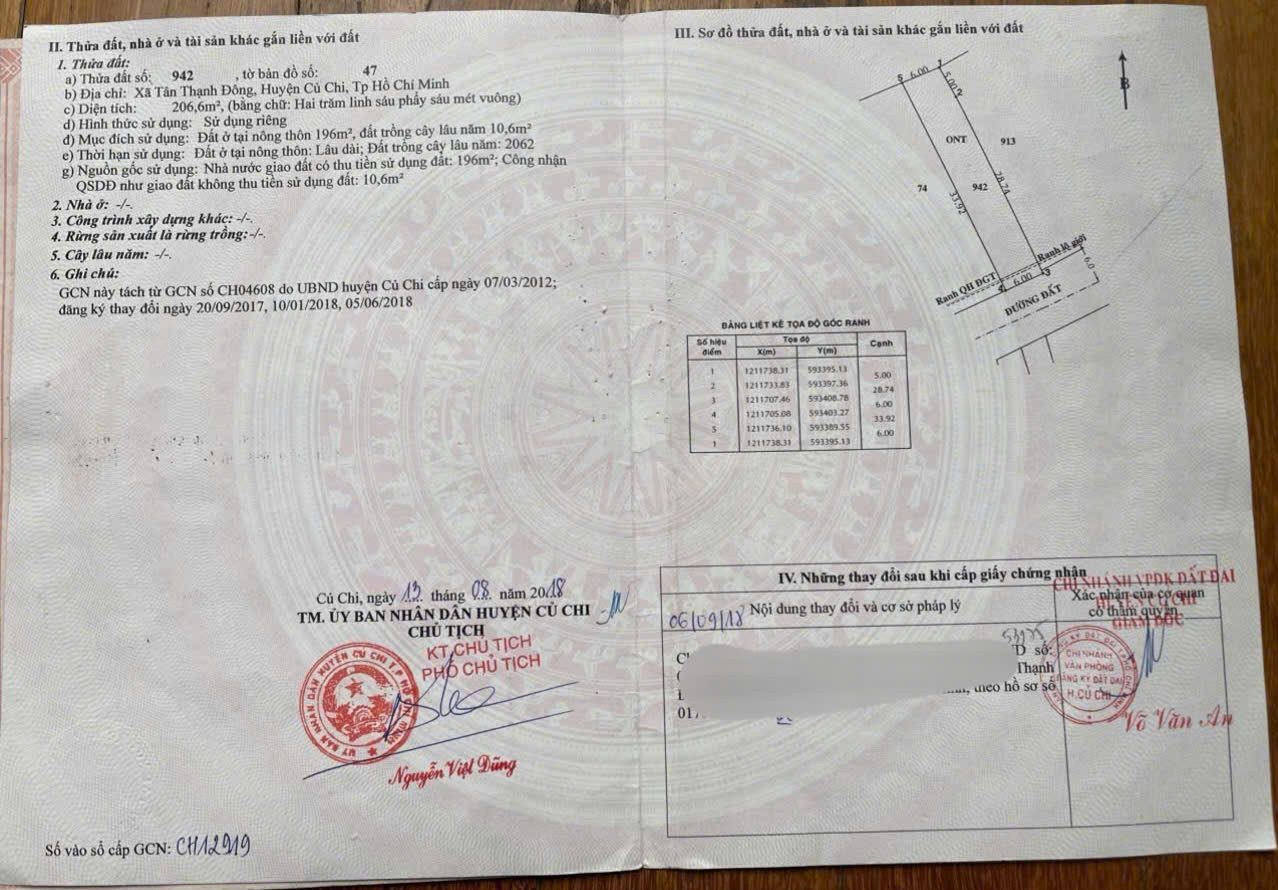 (S498) Đất 1/ Bến Than, xã Tân Thạnh Đông, dt 206m2, giá 2 tỷ