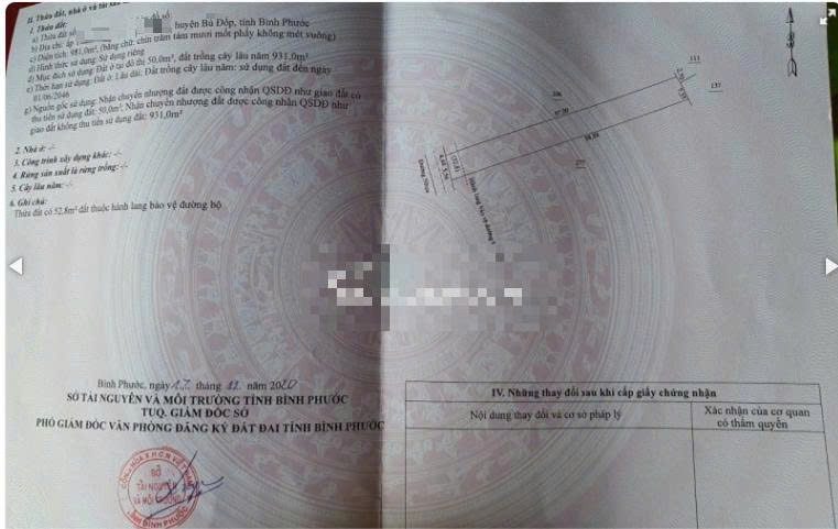 Bán Đất 1000m2 có sẵn 50 m2 thổ cư giá 4.2 tỷ tại Xã Tân Thành Huyện Bù Đốp Bình Phước