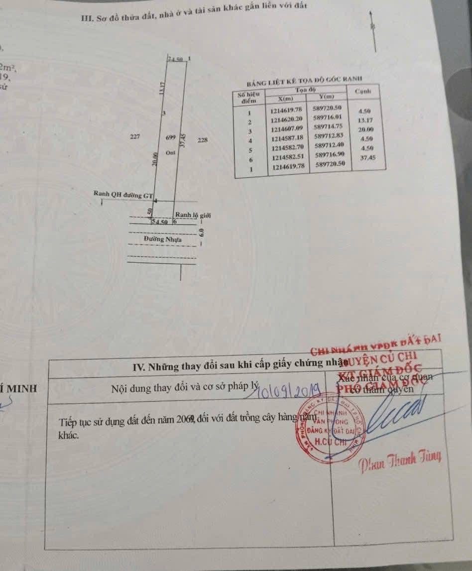 Chủ Gửi - Bán đất mặt tiền nhựa Trần Thị Lan – Tân Thạnh Tây, Củ Chi