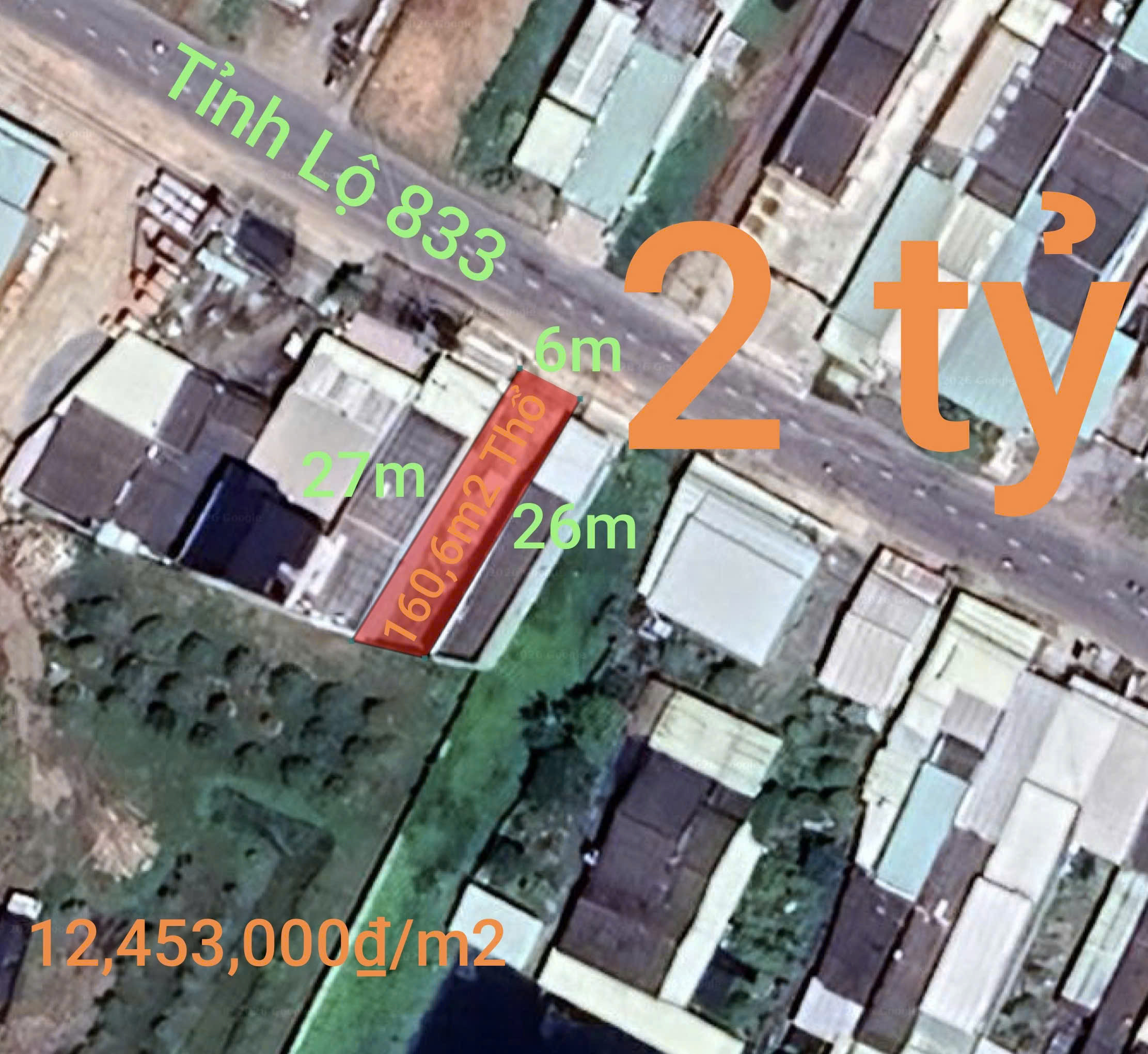 Bán đất 160.6m² ngang 6m giá 2 tỷ Xã Tân Trụ