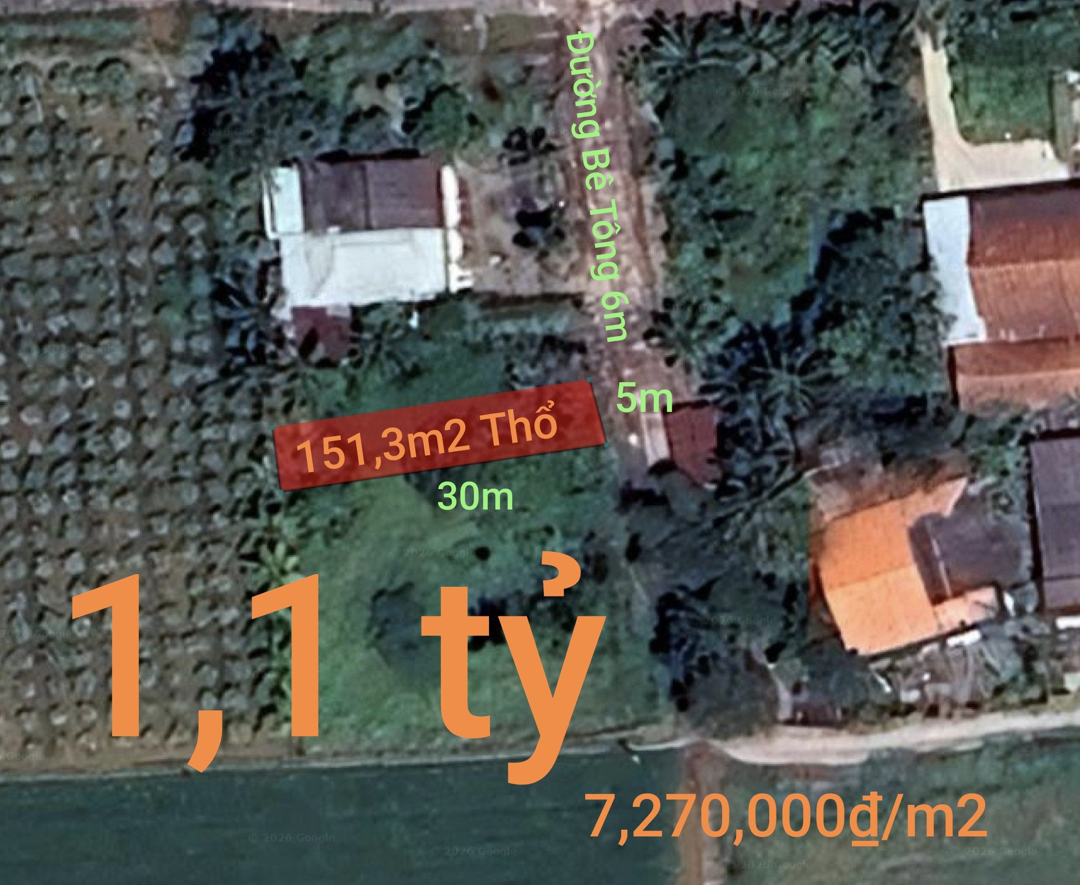 Bán đất 151,3m² full thổ cư ngang 5m giá 1.1 tỷ tại Xã Tân Trụ