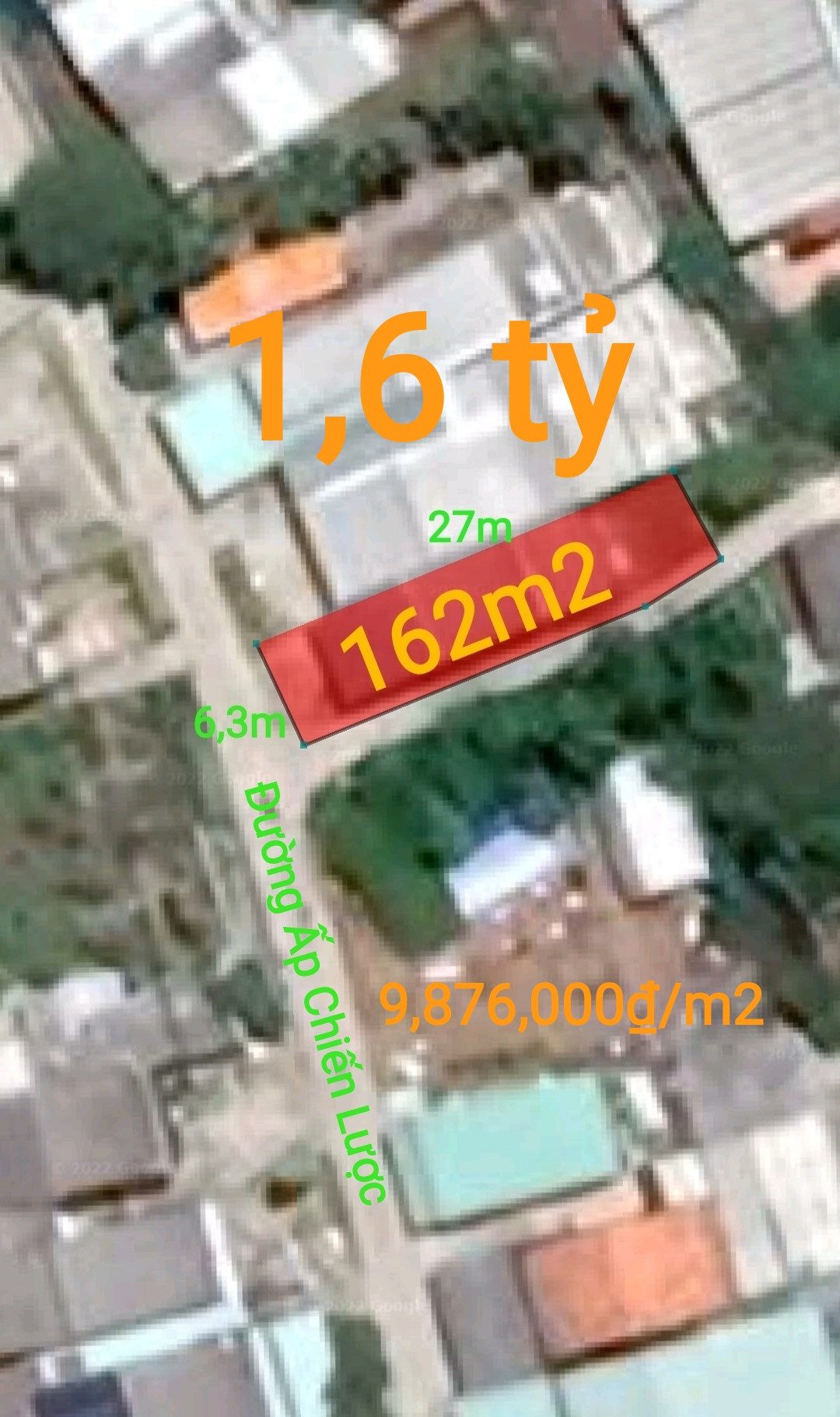 Bán đất 162m² có sẵn 160m² thổ cư ngang 6,2m giá 1.6 tỷ tại Xã Tân Trụ