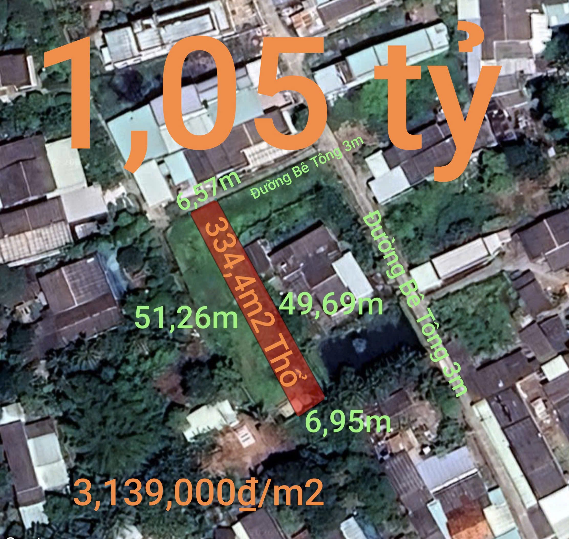 Bán đất 334,4m² full thổ cư ngang 6,57m giá 1.05 tỷ tại Xã Tân Trụ