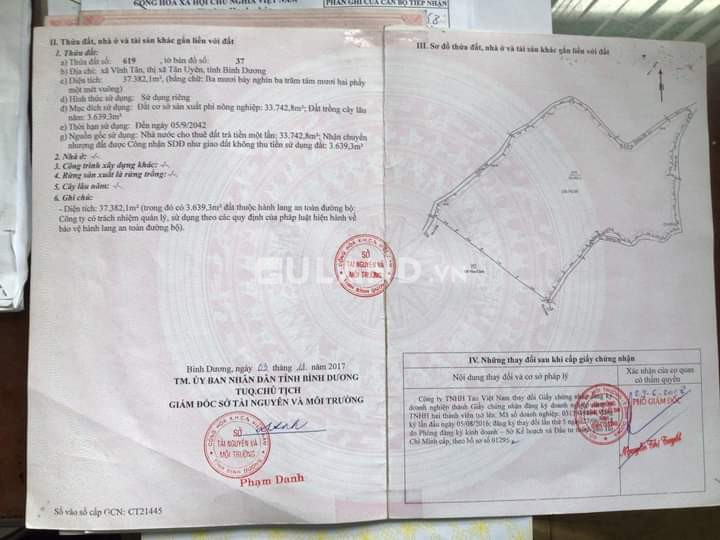 Bán nhà xưởng 39000m² ngang 100m giá 220 tỷ tại Xã Tân Vĩnh Hiệp Thị xã Tân Uyên