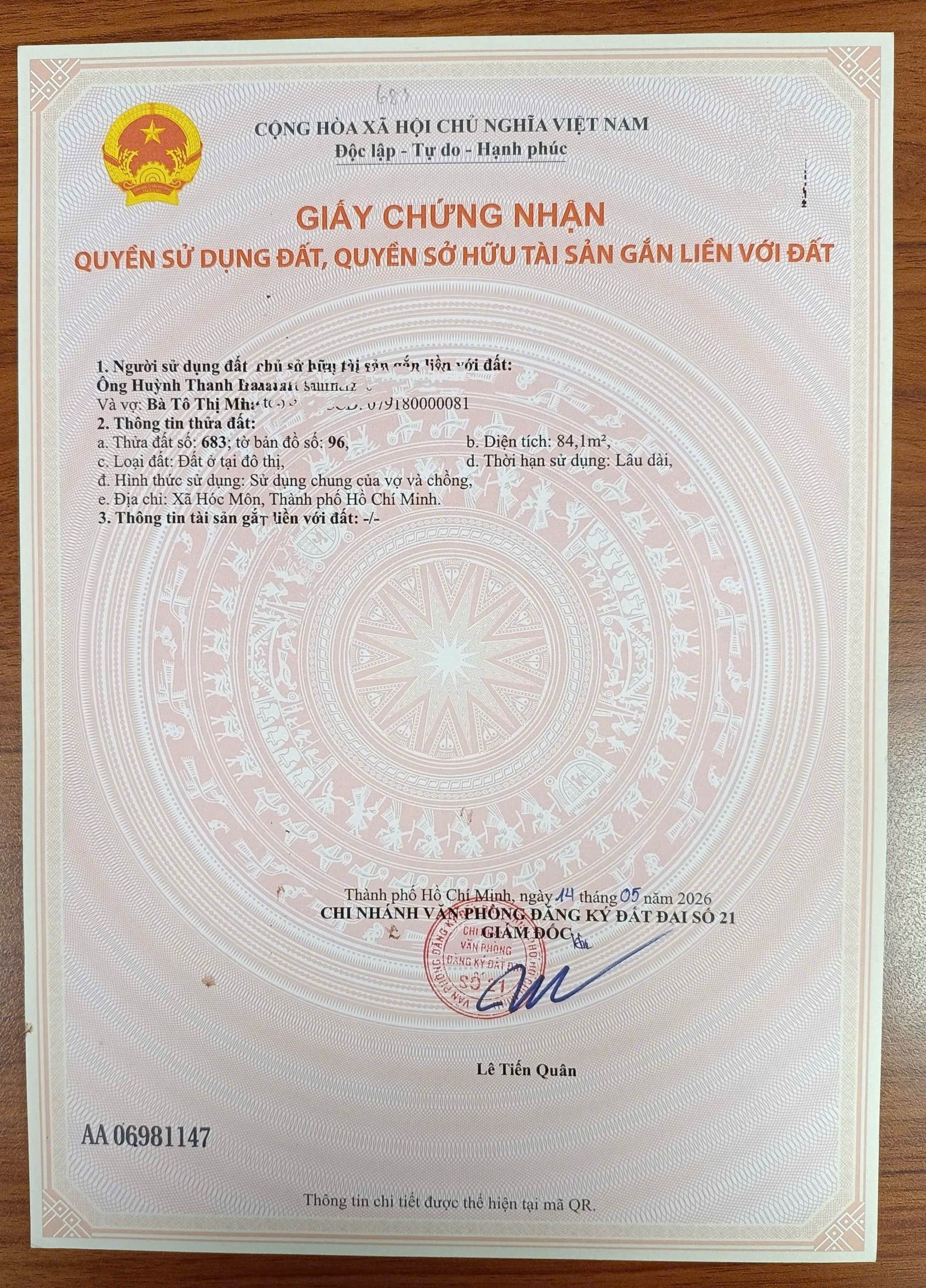 Bán đất thổ cư 84m2 SHR ngay Trung Tâm Thị trấn Hóc Môn