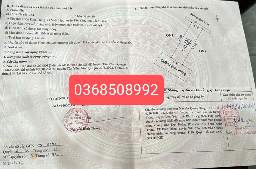 Bán đất 80m² ngang 4,7m giá 980 triệu Xã Tân Yên