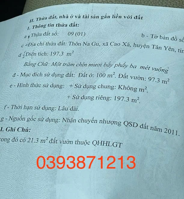 Bán đất 197,3m² full thổ cư ngang 8,5m giá 4.1 tỷ tại Xã Tân Yên