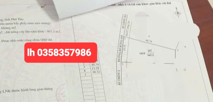 Bán đất 947.5m² ngang 25.38m giá 830 triệu Xã Tây Cốc