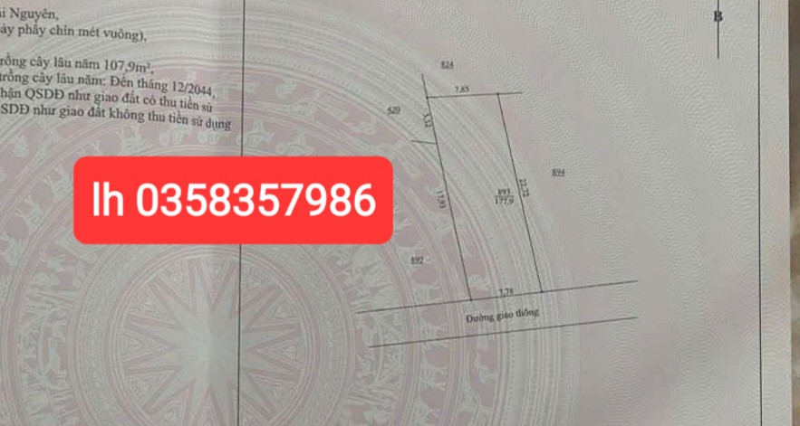 Bán đất 177.9m² ngang 7.78m giá 500 triệu Xã Thành Công