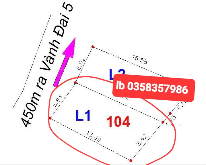 Bán đất 104m² ngang 8 42m giá 480 triệu Xã Thành Công