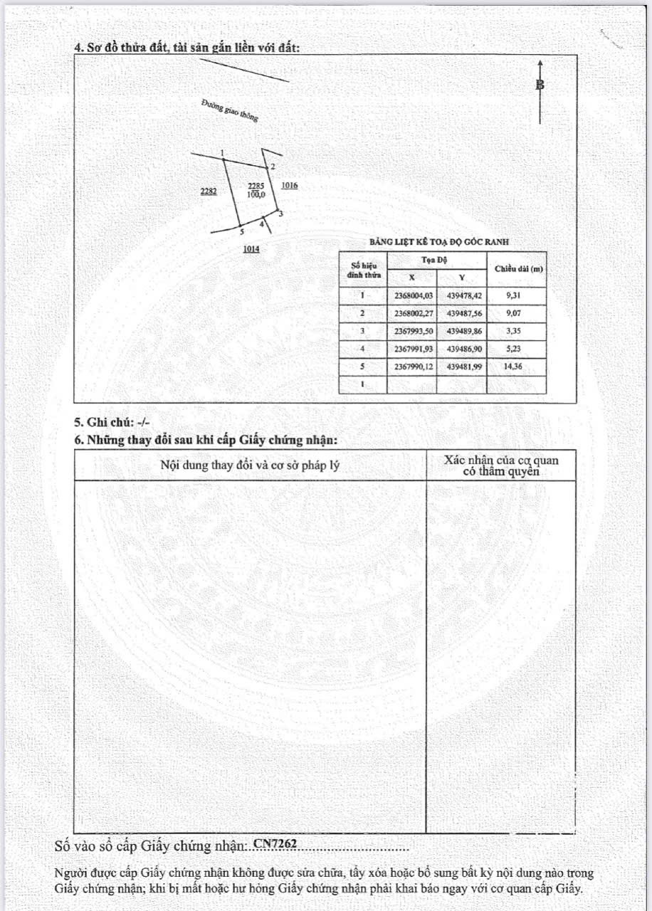 Bán đất 100m² có sẵn 75m² thổ cư ngang 9,3m giá 1.6 tỷ tại Xã Thành Công